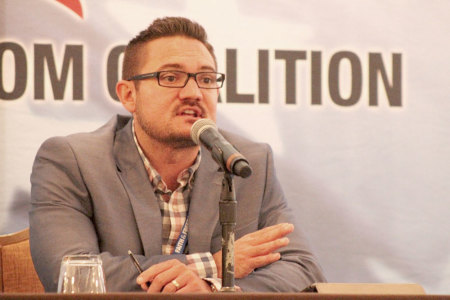 Christian apologist Jason Jimenez of Stand Strong Ministries speaks during a panel discussion at the Faith & Freedom Coalition's 2016