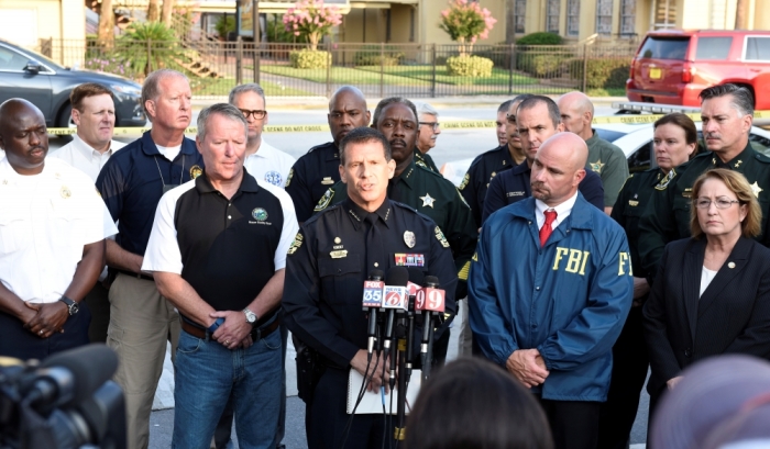 Orlando Police Chief John Mina and other city officials answer the media's questions about the Pulse nightclub shooting in Orlando, Florida June 12, 2016.