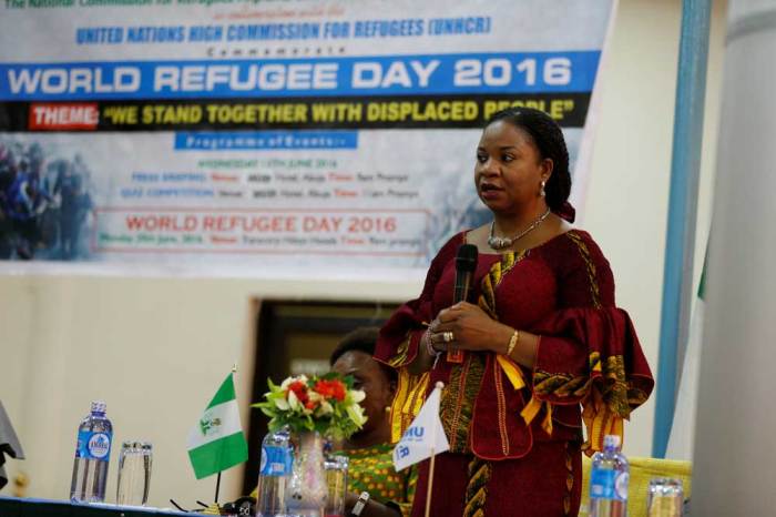 NHCR and ECOWAS representative to Nigeria, speaks during World Refugee Day celebrations in Abuja, Nigeria June 15, 2016