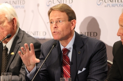 Family Research Council President Tony Perkins speaks at a press conference after a meeting with presumptive GOP presidential nominee Donald Trump and retired neurosurgeon Ben Carson on Tuesday June 21, 2016.