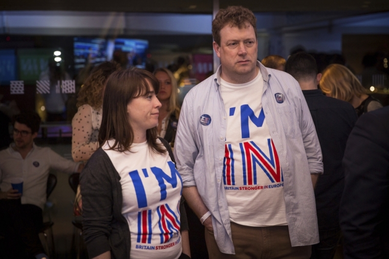 Supporters of the Stronger In Campaign react as results of the EU referendum are announced at the Royal Festival Hall, in London, June 24, 2016.
