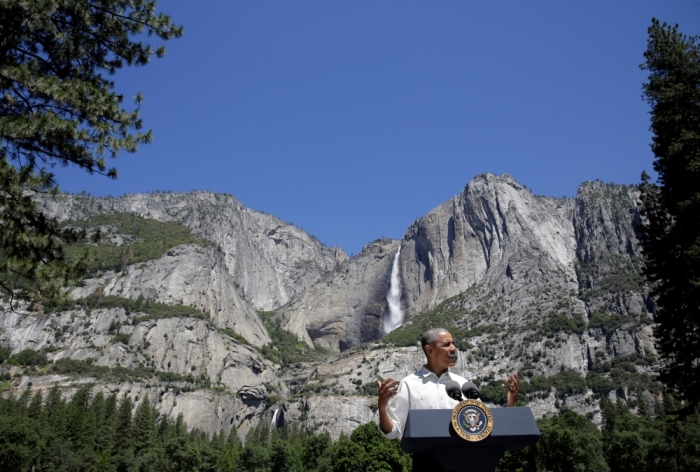 U.S. President Barack Obama speaks about the National Park Service at Yosemite National Park, California, U.S., June 18, 2016.