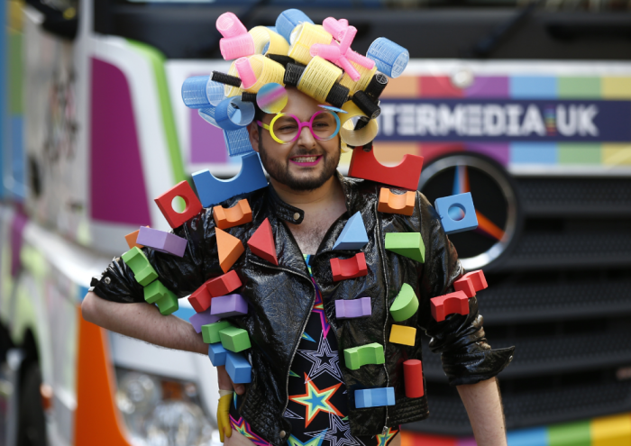 A participant takes part in the annual Pride London Parade which highlights issues of the gay, lesbian and transgender community, in London, Britain June 25, 2016.