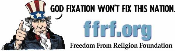 The Freedom From Religion Foundation billboard for Mississippi scheduled to be put up on July 1, 2016, reading: 'God Fixation Won't Fix This Nation.'