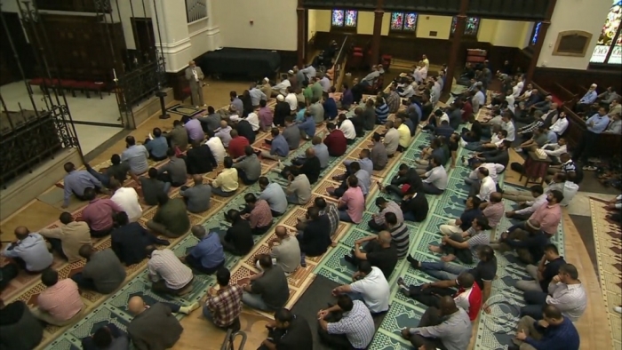Muslims gather for Friday prayers at the Church of the Epiphany in Washington, D.C. in June 2016.