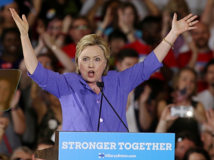 Democratic U.S. presidential candidate Hillary Clinton speaks at a campaign rally in Cincinnati, Ohio, June 27, 2016.