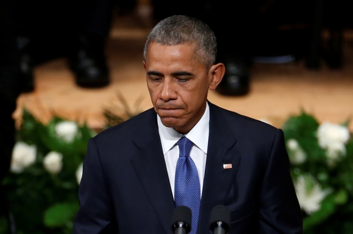 U.S. President Barack Obama speaks during a memorial service following the multiple police shootings in Dallas, Texas, July 12, 2016.