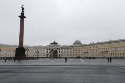 A view shows the Alexander Column in Palace or Dvortsovaya Square in St. Petersburg, Russia, March 9, 2016. The city may soon receive what could be the largest statue of Jesus Christ in Europe.