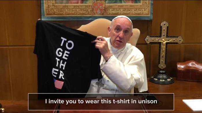 YouTube greeting from Pope Francis at the Vatican in Rome to millennials at Together 2016 in Washington, D.C. on July 16, 2016.