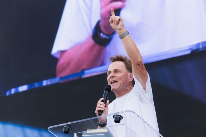 Former Southern Baptist Convention president Ronnie Floyd speaks to thousands of Christians gathered on the National Mall in Washington, D.C. for Together 2016 on July 16, 2016.