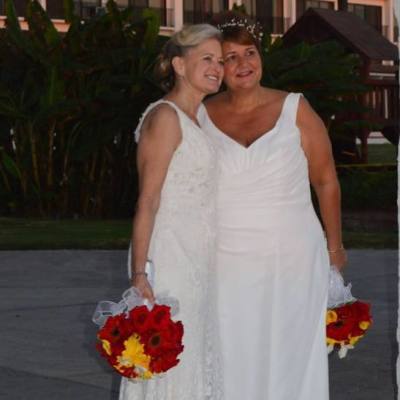 Newly elected bishop of the United Methodist Church's Western Division, Karen Oliveto (R) and her wife Robin Ridenour (L), a deaconess in California-Nevada Conference of the UMC.