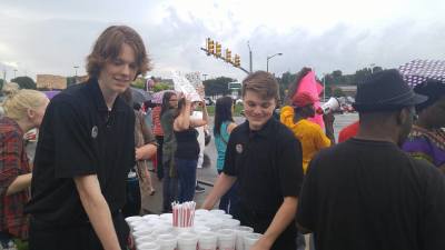 Employees of a Johnson City, Tennessee Chick-fil-A restaurant serve lemonade to Black Lives Matter protesters and their opposition outside of the Chick-fil-A restaurant. July 16, 2016.