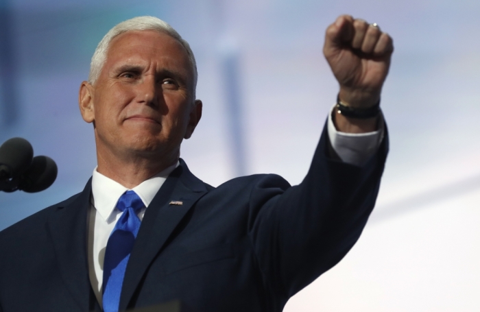 Republican vice presidential nominee Indiana Governor Mike Pence speaks at the Republican National Convention in Cleveland, Ohio, U.S. July 20, 2016.