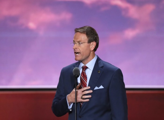 Tony Perkins of the Family Research Council leads the U.S. Pledge of Allegiance at start of the final day of the Republican National Convention in Cleveland, Ohio, U.S. July 21, 2016.