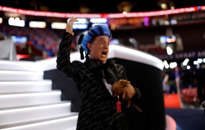 Stephen Colbert records a skit on the floor of the Republican National Convention.