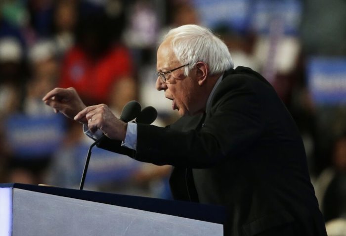 Senator Bernie Sanders (D-VT) speaks during the Democratic National Convention in Philadelphia, Pennsylvania, U.S. July 25, 2016.
