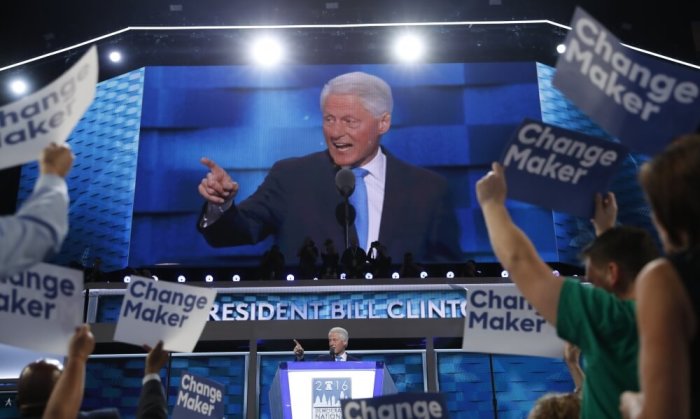 Delegates cheer former U.S. President Bill Clinton as he speaks at the Democratic National Convention in Philadelphia, Pennsylvania, U.S. July 26, 2016.