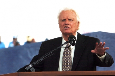 Evangelist Billy Graham speaks during the final day of his Crusade at Flushing Meadows Park in New York on June 26, 2005. Graham, 86, has preached the Gospel to more people in a live audience format than anyone in history - over 210 million people in more than 185 countries. His followers believe that the New York Crusade which runs from June 24 to 26 will be his last live appearance.