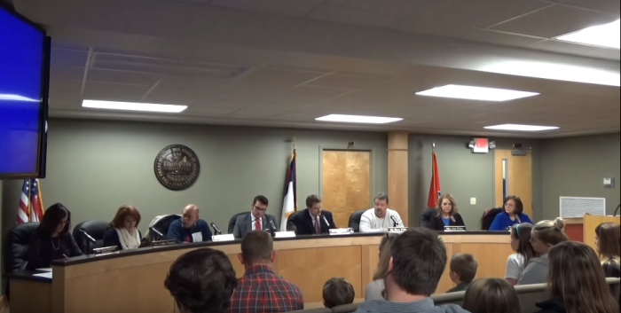 The Unicoi County, Tennessee Board of Education Meeting for January 21, 2016. At this meeting, the board vted unanimously to remove a Christian flag from their meeting room and donate it to the Unicoi County Ministerial Association.