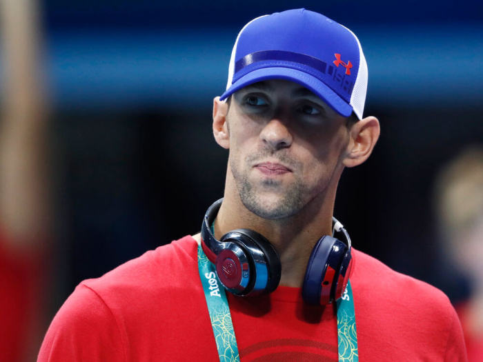 Michael Phelps (USA) of United States visits the Olympic swimming venue.