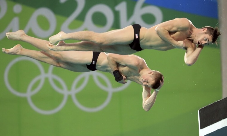 David Boudia and Steele Johnson of team USA compete in the 2016 Rio Olympics diving final Men's Synchronised 10m Platform at the Maria Lenk Aquatics Centre in Rio de Janeiro, Brazil, August 8, 2016.