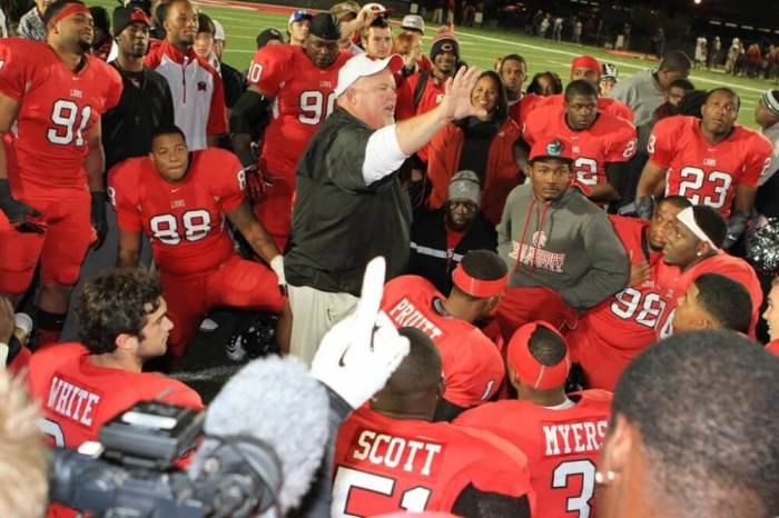 East Mississippi Community College football coach Buddy Stephens talks with his team after a game in this undated photo.