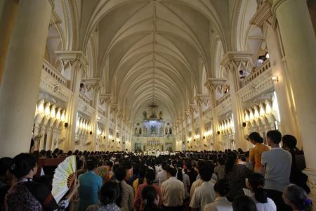 Catholics attend an ordination ceremony at the Citeaux Chau Son abbey in Vietnam's Ninh Binh province, 120 km (75 miles) south of Hanoi, April 29, 2012. Vietnam is home to the second largest Catholic population in Asia after the Philippines.