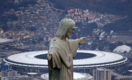 Christ the Redeemer during sunrise in Rio de Janeiro, Brazil, August 2, 2016.