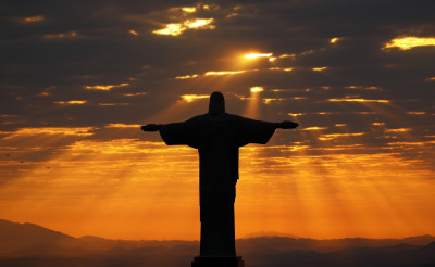 Christ the Redeemer during sunrise in Rio de Janeiro, Brazil, August 2, 2016.