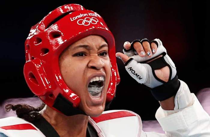 Paige McPherson of the U.S. celebrates after winning her women's -67kg bronze medal taekwondo match against Slovenia's Franka Anic at the London Olympic Games at the ExCeL venue August 10, 2012.