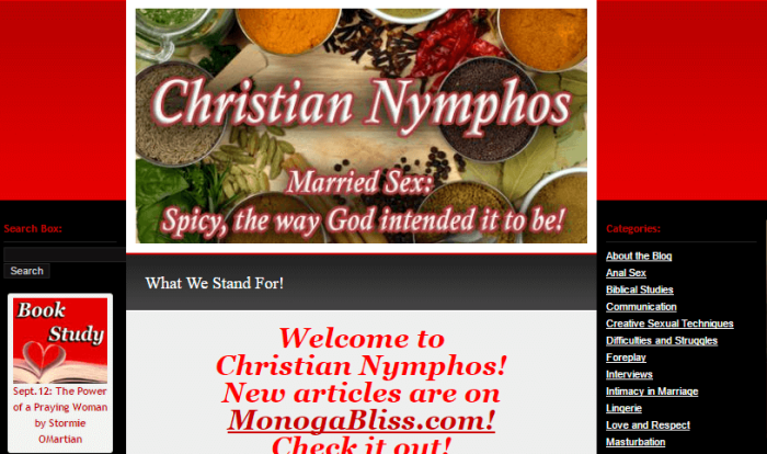 A screen shot of the website, christiannymphos.com.