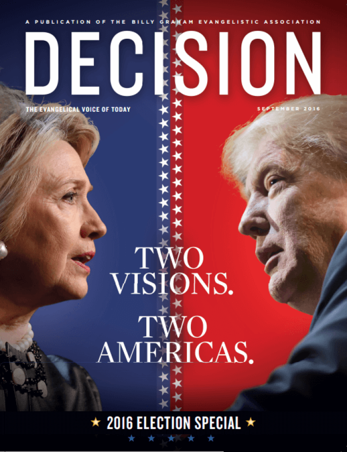 The September 2016 special edition for Decision Magazine, which serves as a voter guide for the two major party candidates in the presidential election.
