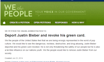 Petition to Deport Justin Bieber Has Over 105,000 Signatures; White House Must Respond