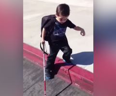 Watch This Blind 4-Year-Old Find the Courage to Step Down a Curb for the First Time (VIDEO)