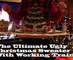 Ugly Christmas Sweater That Has A Working Train Set Attached to It – Wait, What?! (VIDEO)