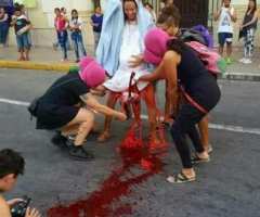 Feminists Stage 'Blasphemous' Abortion of Baby Jesus in Front of Church