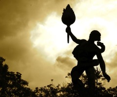 Amazon love god statue near cathedral upsets Christians who call it a ‘mockery’ of faith