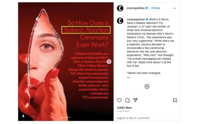 Cosmopolitan defends abortion as satanic 'religious ritual,' calls satanism a 'nontheistic faith'