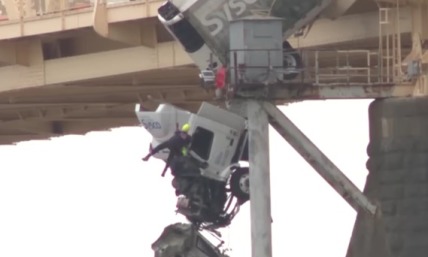 Truck driver thankful after crash sent her dangling off bridge: 'God has me here for a reason'