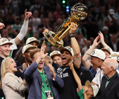 Boston Celtics coach wears shirt thanking God after team wins record-setting NBA title
