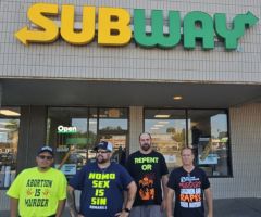 Subway employee refuses to serve street preacher with shirt denouncing homosexuality