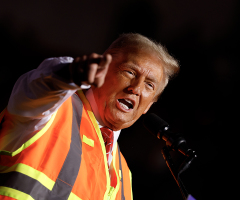 Trump trolls Harris, Biden with garbage truck press conference